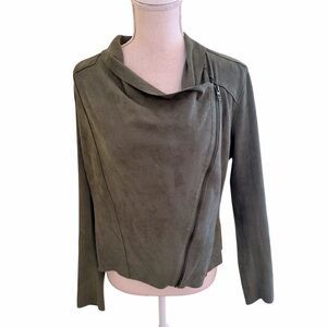 Blank NYC Olive Green Faux Suede "Sunny Days" Asymmetrical Zip Moto Jacket M